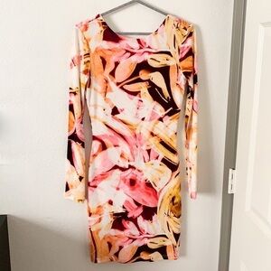 Jennifer Lopez Long Sleeve Floral Fitted Dress